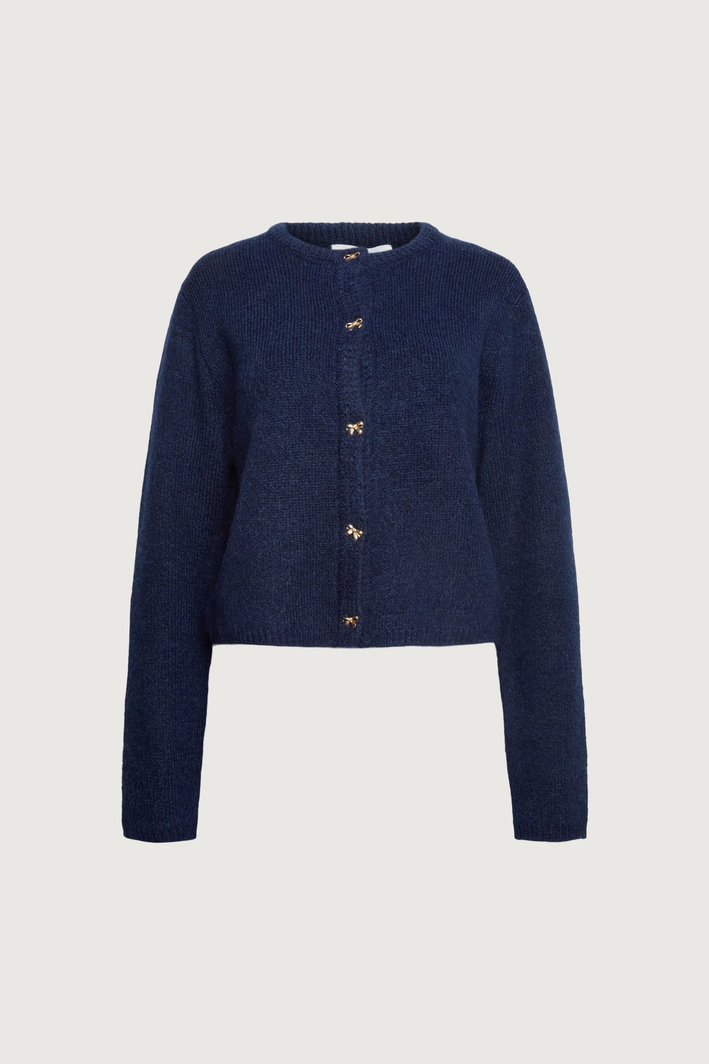 BOW BUTTON FRONT WOOL-BLEND CARDIGAN