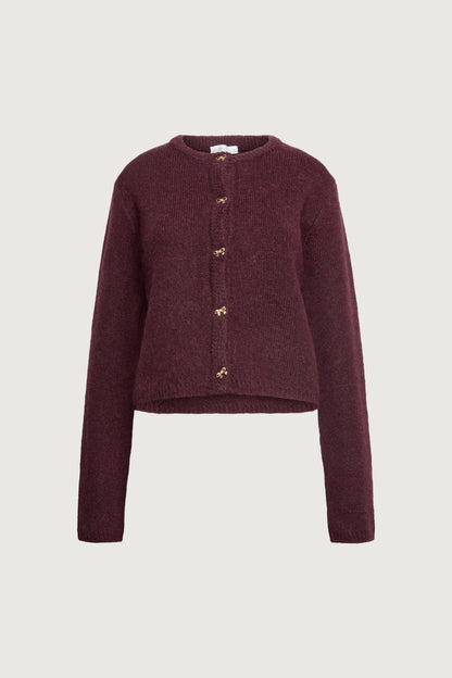BOW BUTTON FRONT WOOL-BLEND CARDIGAN