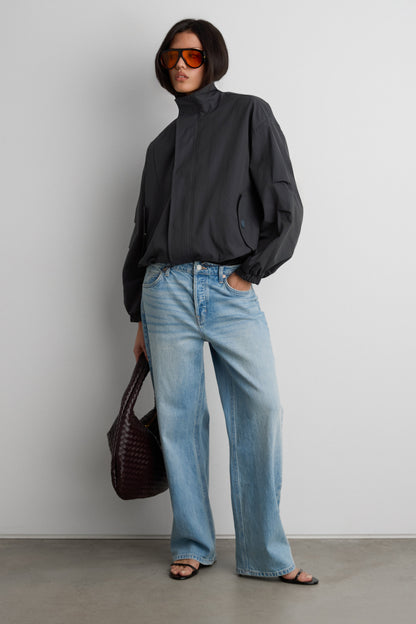 HIGH FUNNEL NECK CROPPED DRAWSTRING JACKET