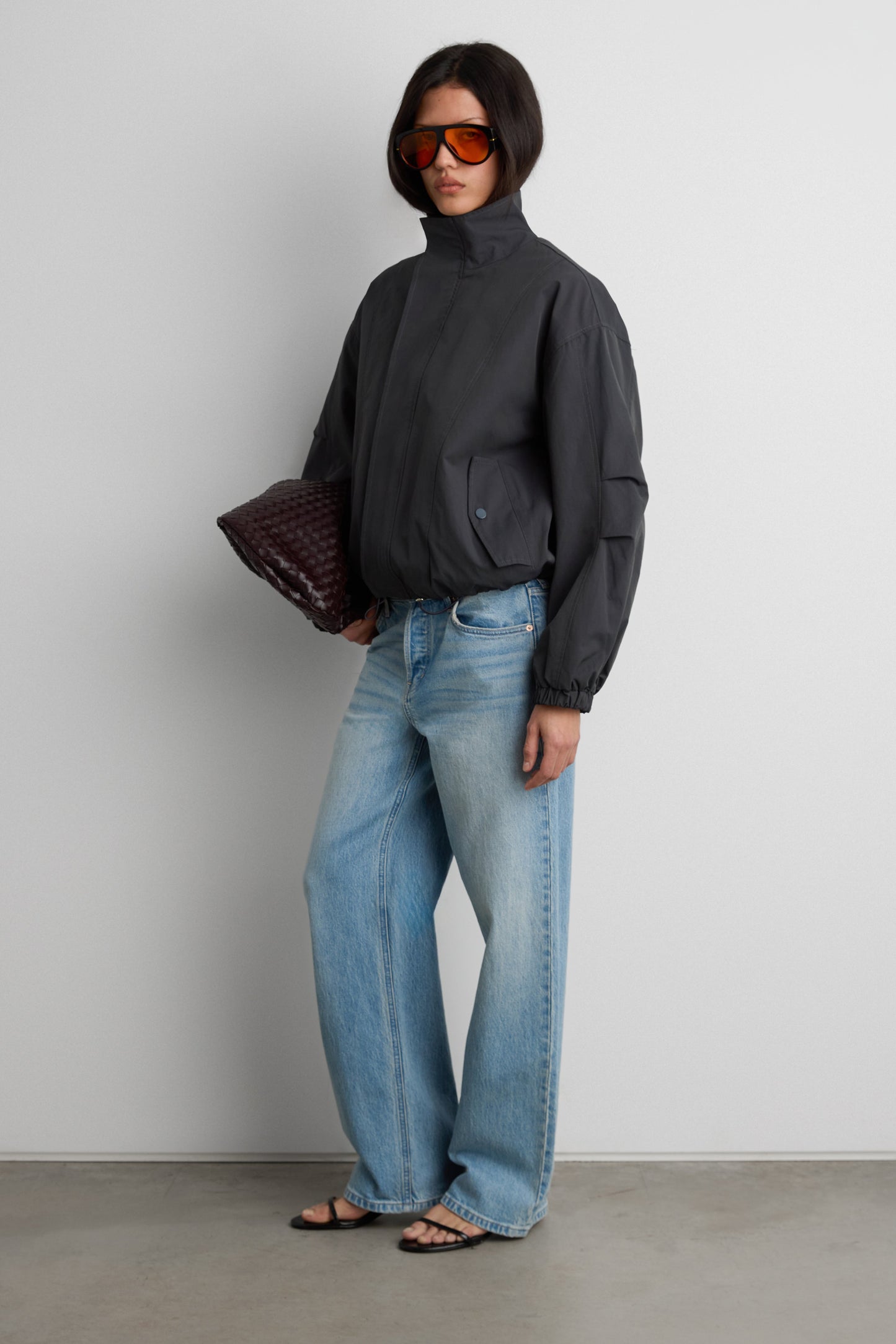 HIGH FUNNEL NECK CROPPED DRAWSTRING JACKET