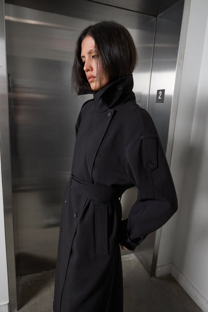 OVERSIZED TRENCH COAT WITH FUNNEL NECK