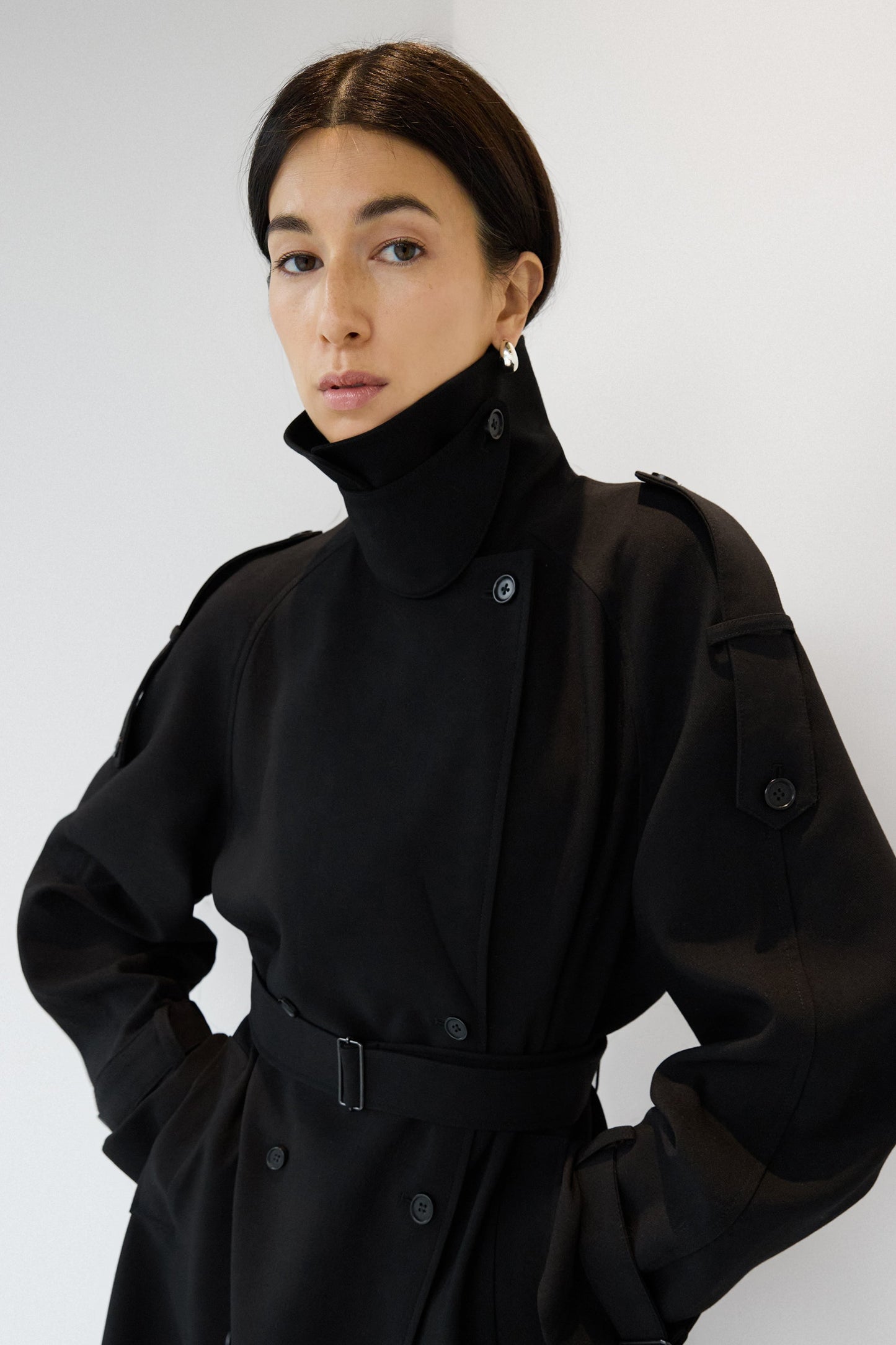OVERSIZED TRENCH COAT WITH FUNNEL NECK