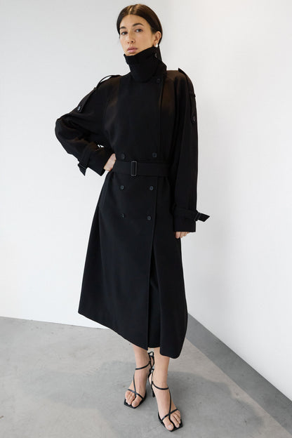 OVERSIZED TRENCH COAT WITH FUNNEL NECK