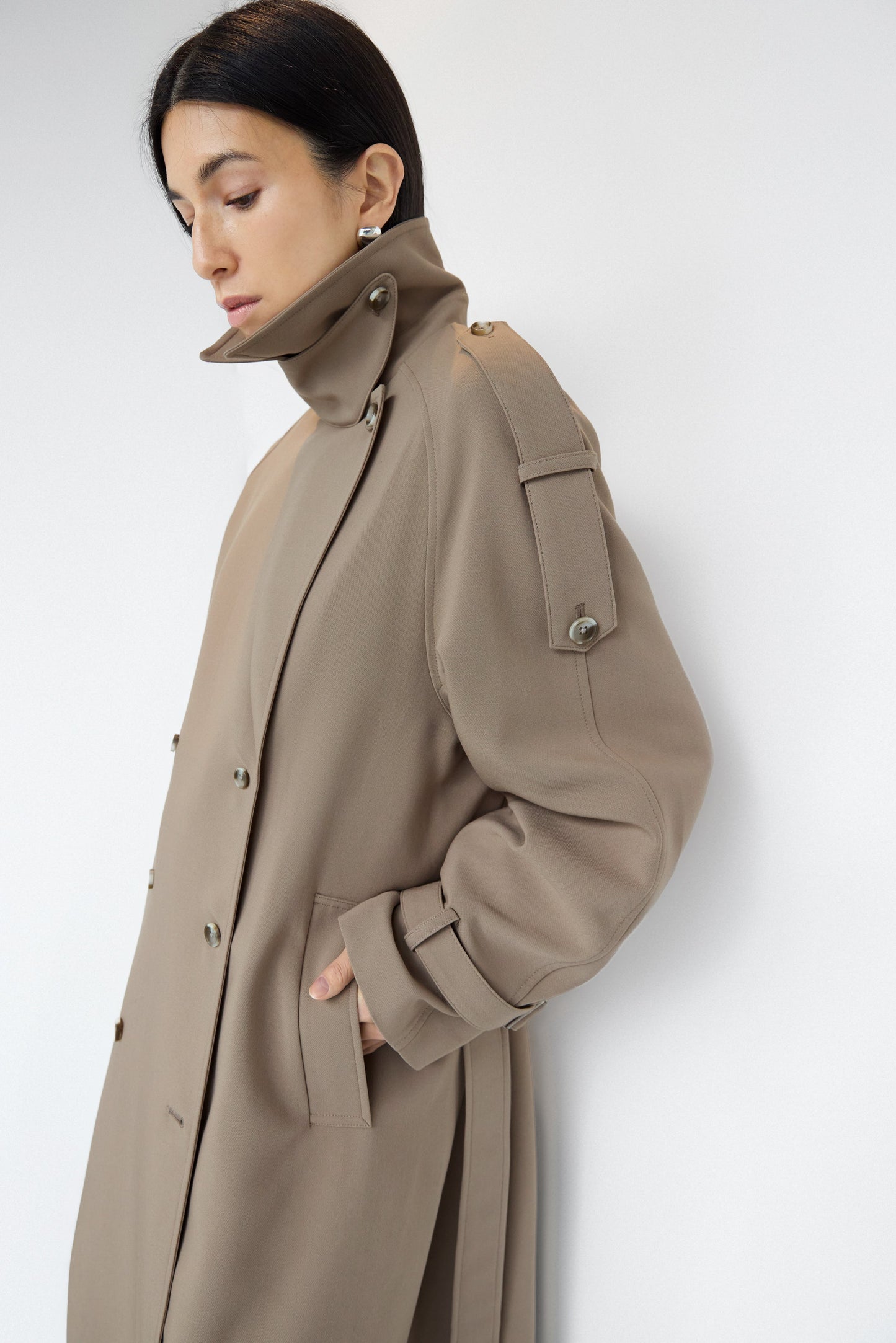 OVERSIZED TRENCH COAT WITH FUNNEL NECK