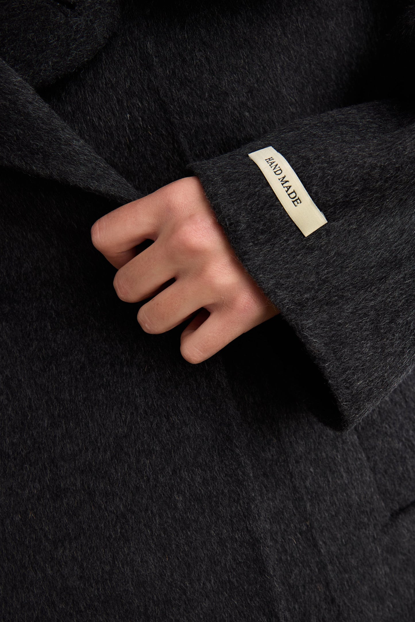 BRUSHED WOOL HAND MADE FUNNEL NECK COAT WITH BELT