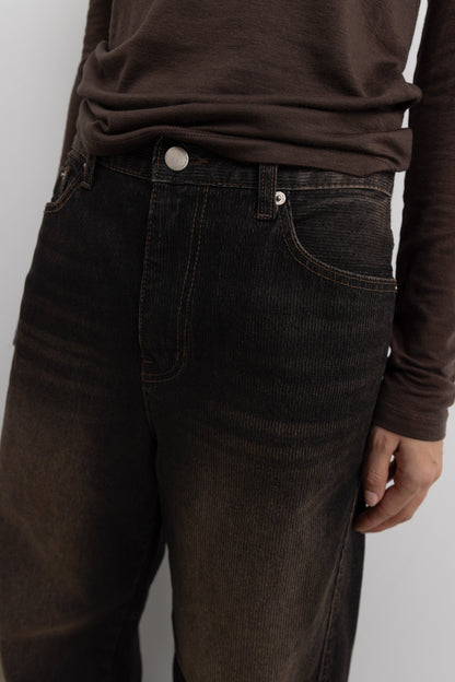 BLACK WASH CORDUROY STRAIGHT LEG JEAN