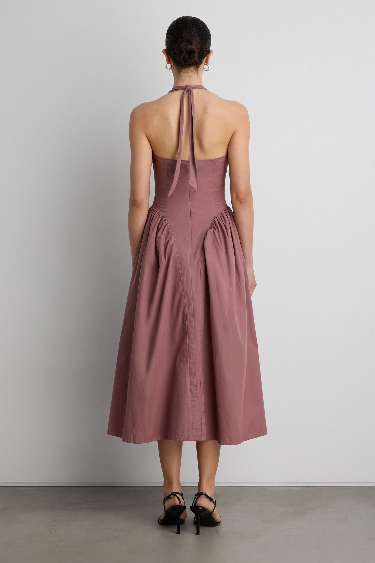 COTTON POPLIN HALTER MIDI DRESS