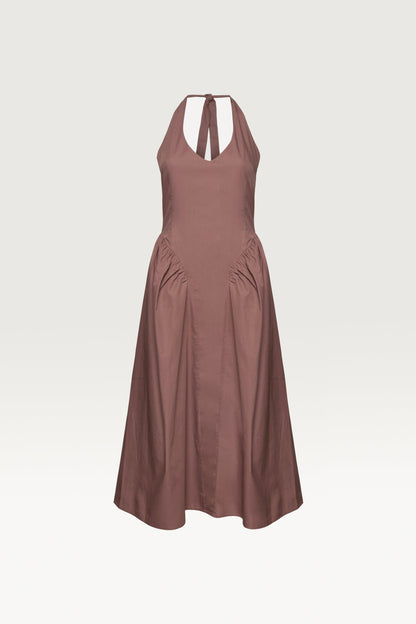 COTTON POPLIN HALTER MIDI DRESS