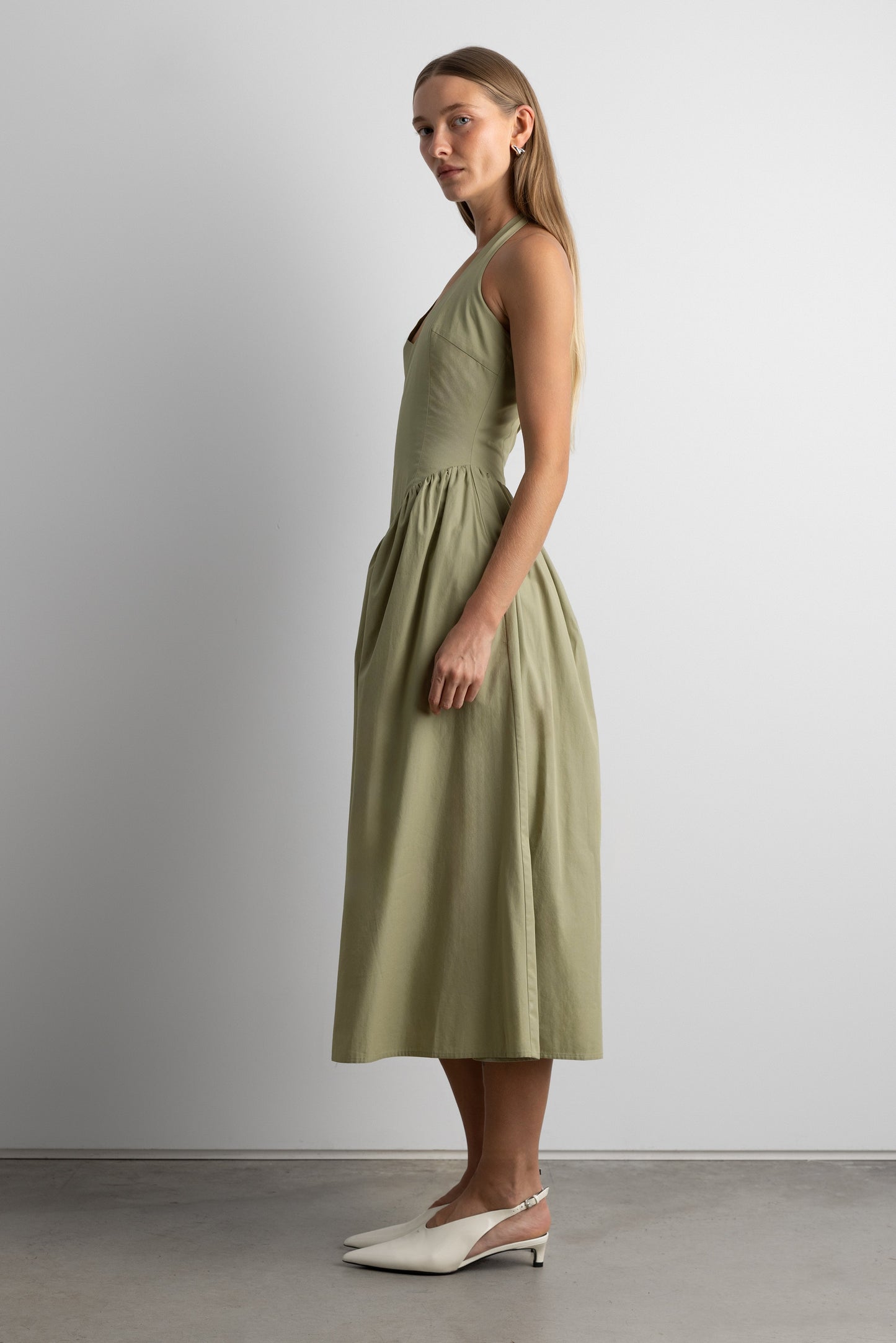 COTTON POPLIN HALTER MIDI DRESS