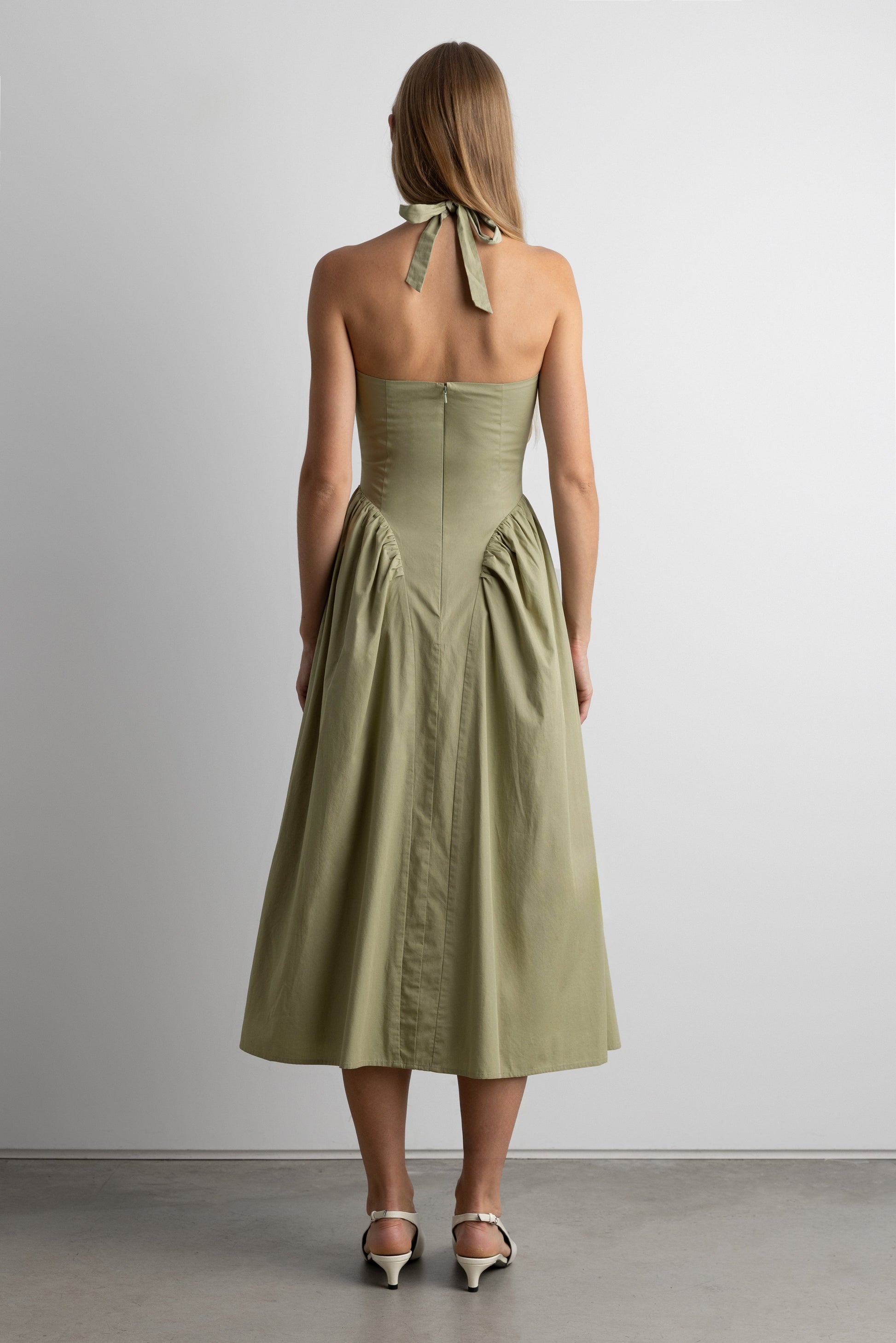 COTTON POPLIN HALTER MIDI DRESS