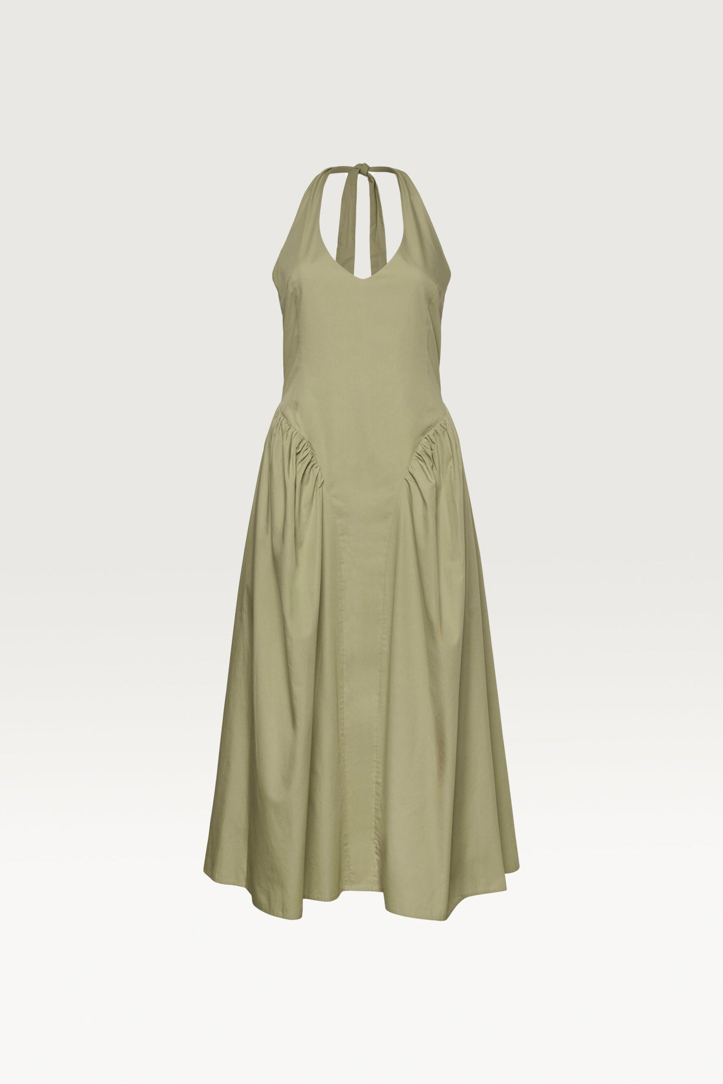 COTTON POPLIN HALTER MIDI DRESS