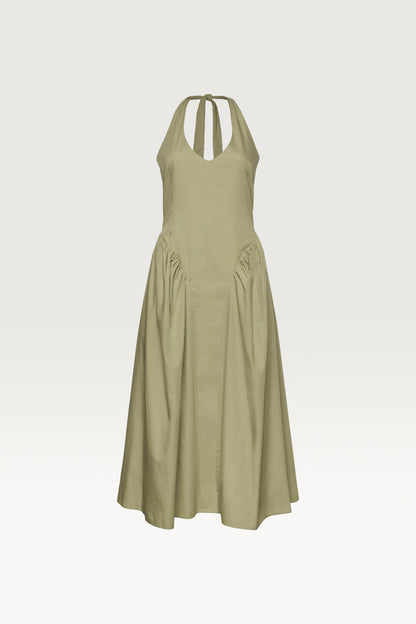 COTTON POPLIN HALTER MIDI DRESS
