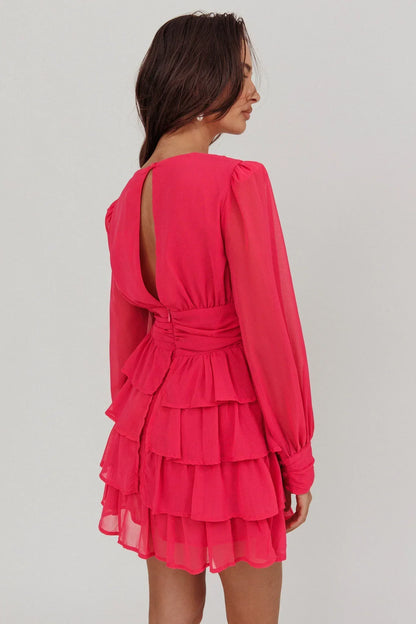 Dalisa Long Sleeve Ruffle Mini Dress Fuchsia