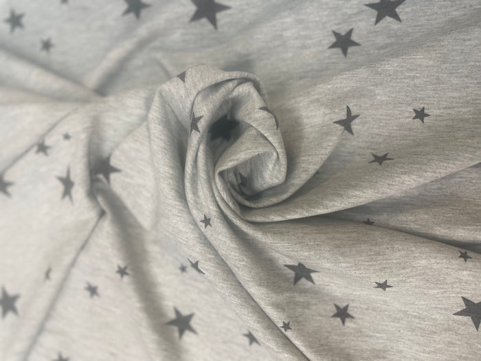 Star Printed Poly French Terry -  Grey & Charcoal