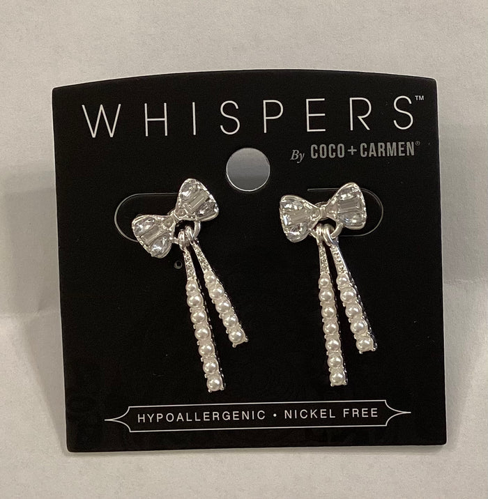 Whispers Exquisite Bow Dangle Earrings - Silver