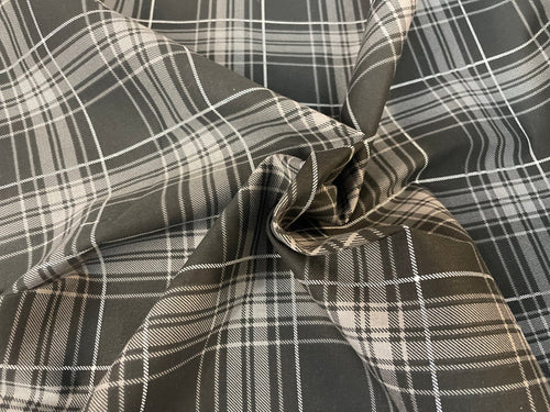 Stretch Cotton Plaid Print- Charcoal, Grey & White