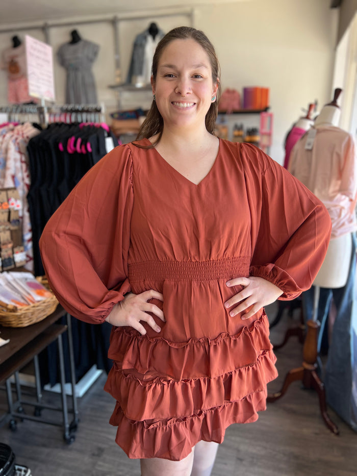 Ruffled Knee Length Dress