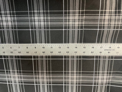Stretch Cotton Plaid Print- Charcoal, Grey & White