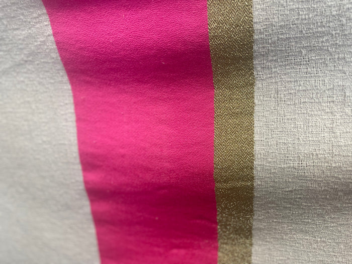 Woven Textured Cotton - White, Fuchsia & Gold