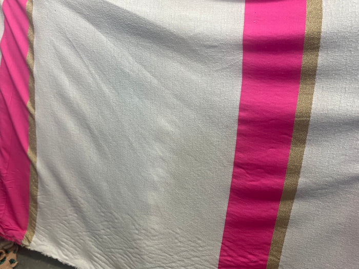 Woven Textured Cotton - White, Fuchsia & Gold
