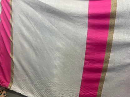 Woven Textured Cotton - White, Fuchsia & Gold