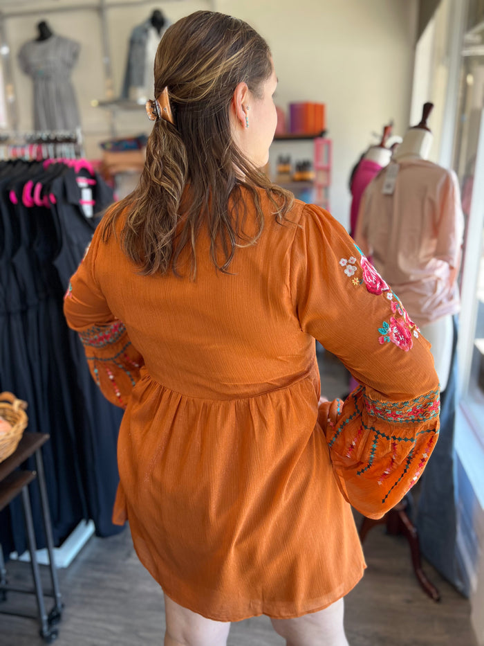 Embroidered Rust Shimmery Dress