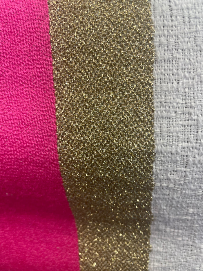 Woven Textured Cotton - White, Fuchsia & Gold