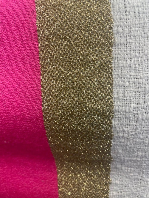 Woven Textured Cotton - White, Fuchsia & Gold