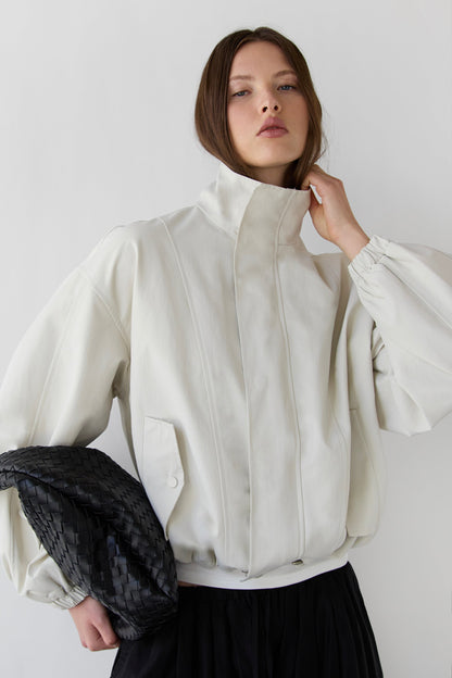 HIGH FUNNEL NECK CROPPED DRAWSTRING JACKET