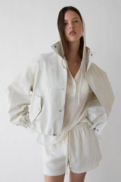 HIGH FUNNEL NECK CROPPED DRAWSTRING JACKET