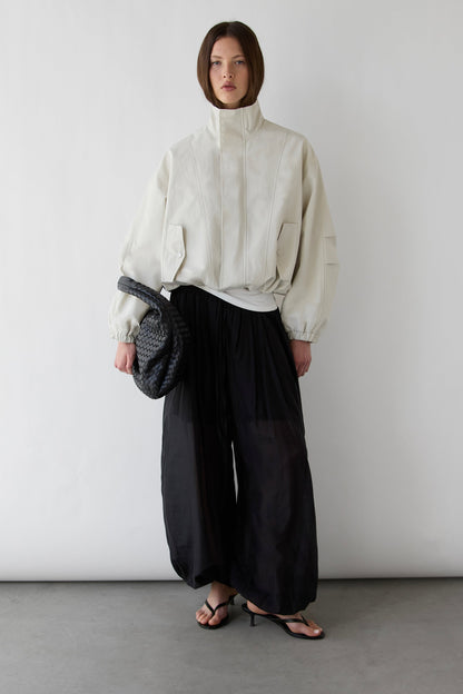 HIGH FUNNEL NECK CROPPED DRAWSTRING JACKET