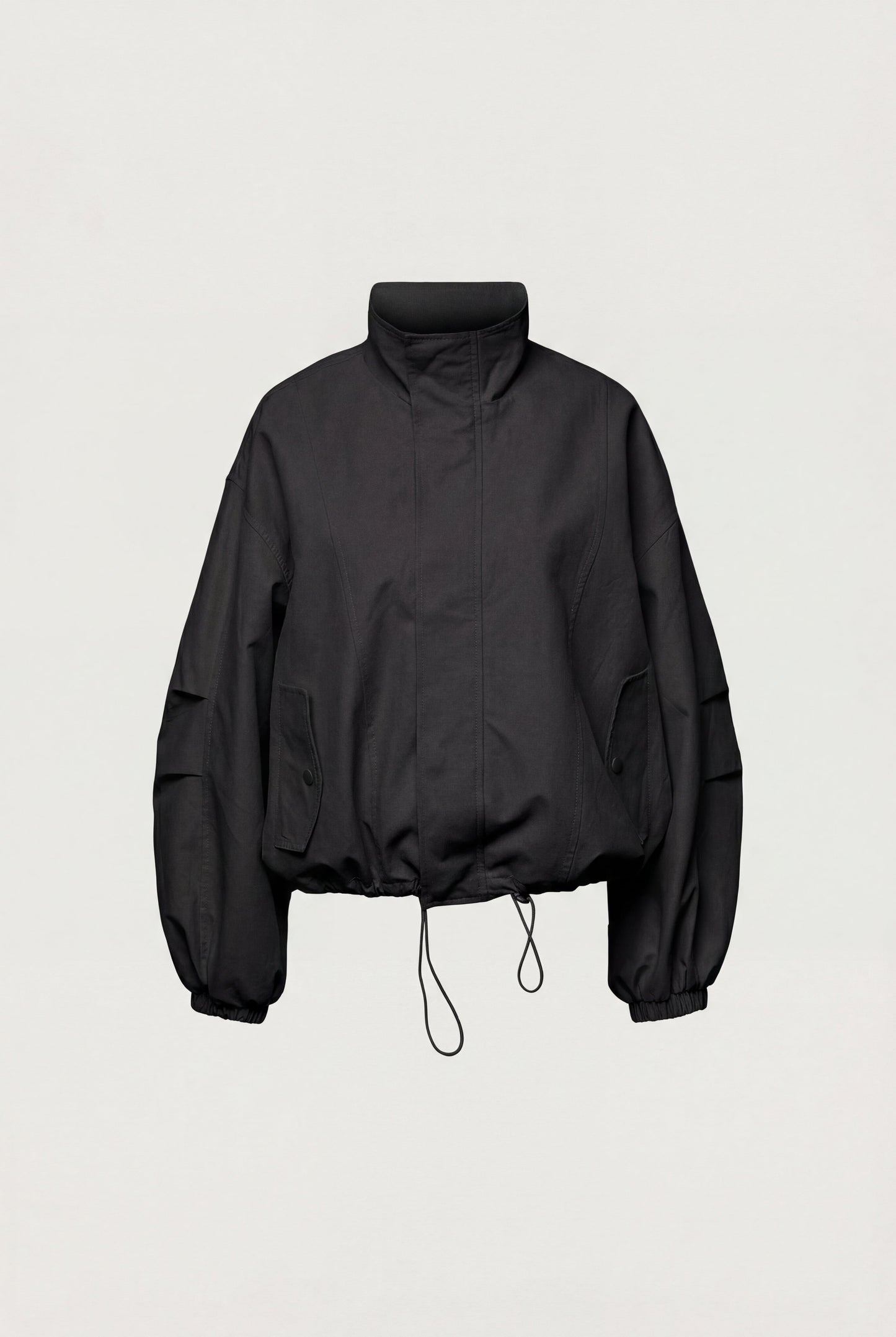 HIGH FUNNEL NECK CROPPED DRAWSTRING JACKET