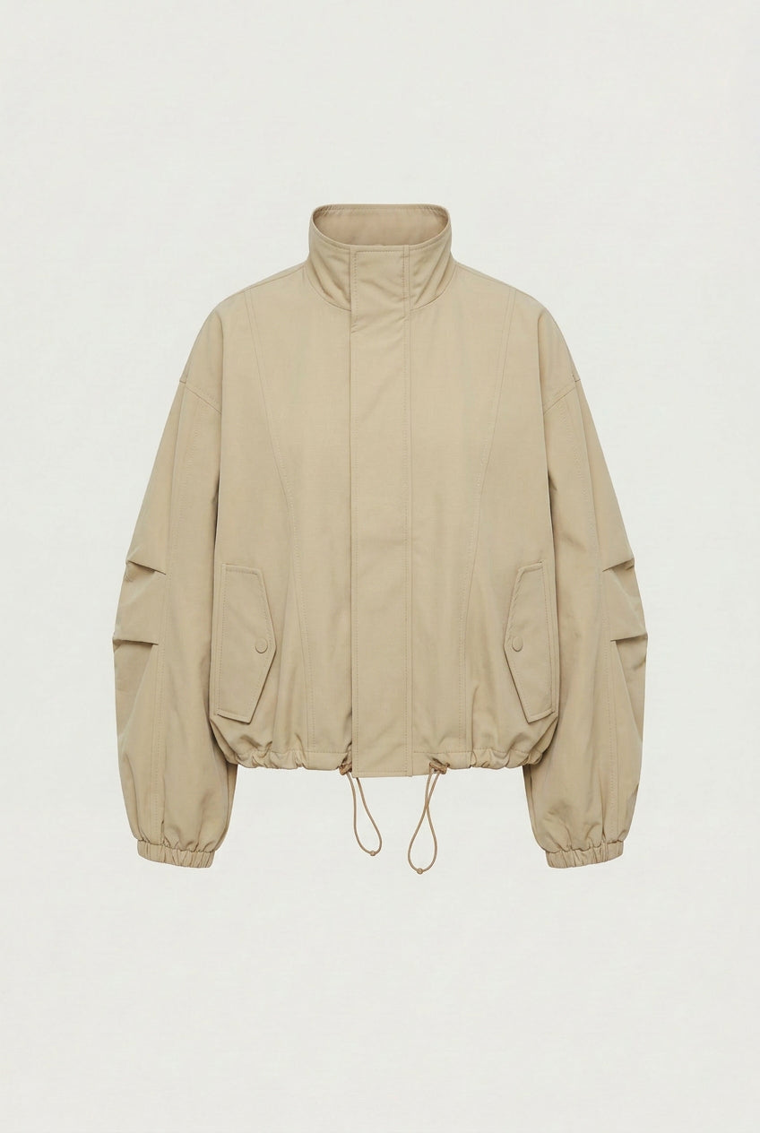 HIGH FUNNEL NECK CROPPED DRAWSTRING JACKET