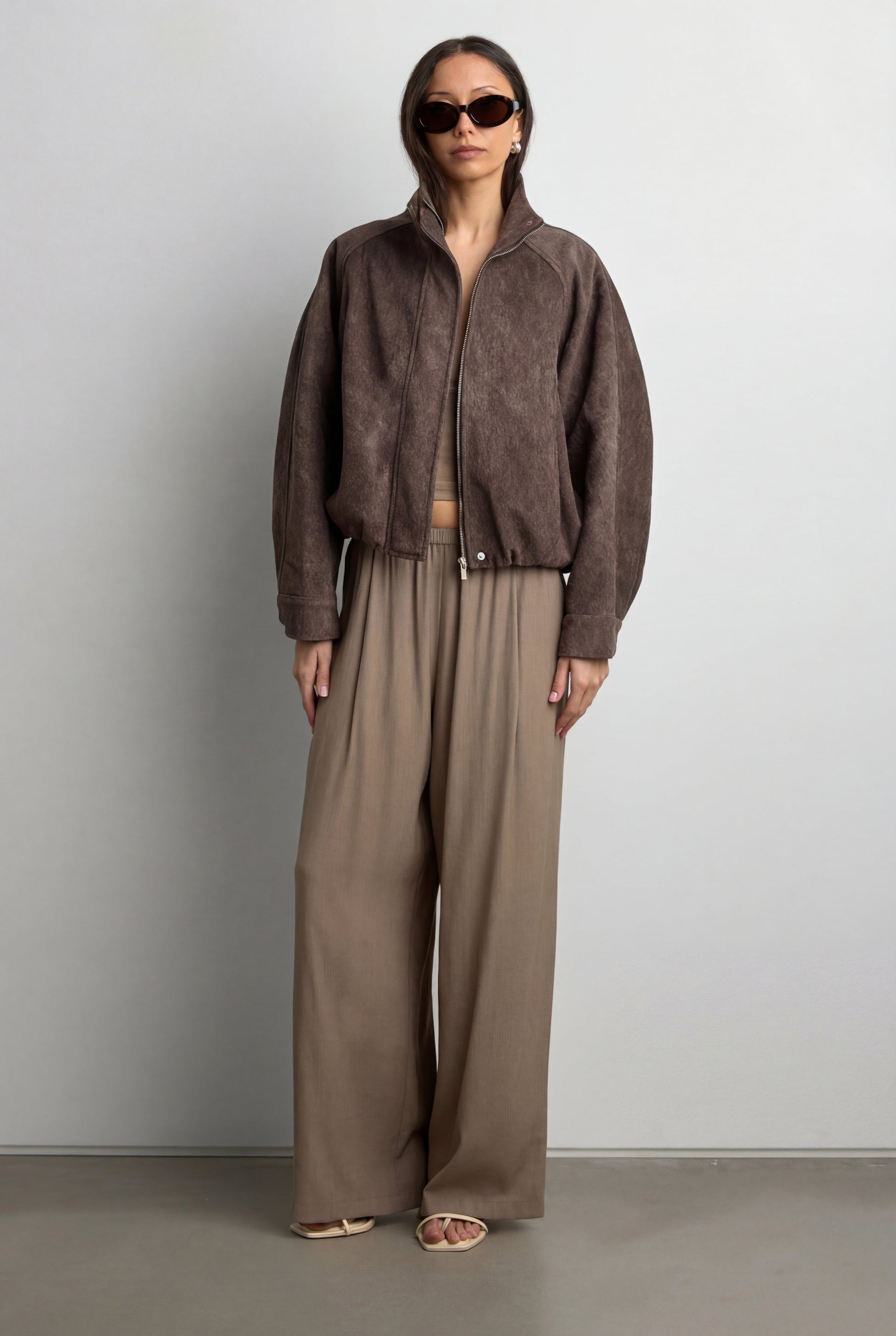 CROPPED TEXTURED FUNNEL NECK JACKET