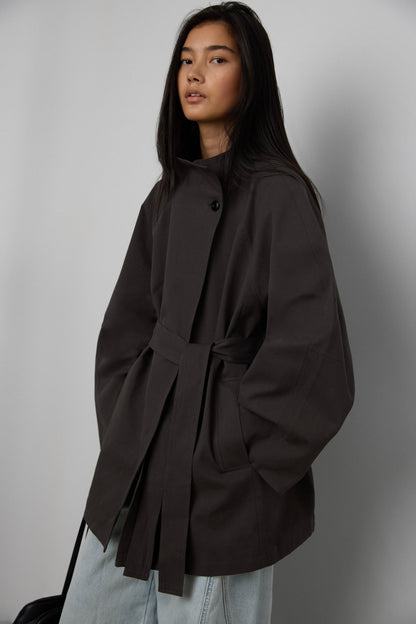 BELTED FUNNEL NECK JACKET