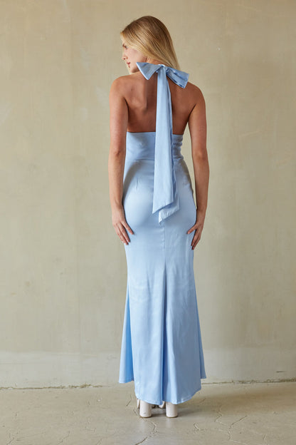 Sage Satin Halter Maxi Dress