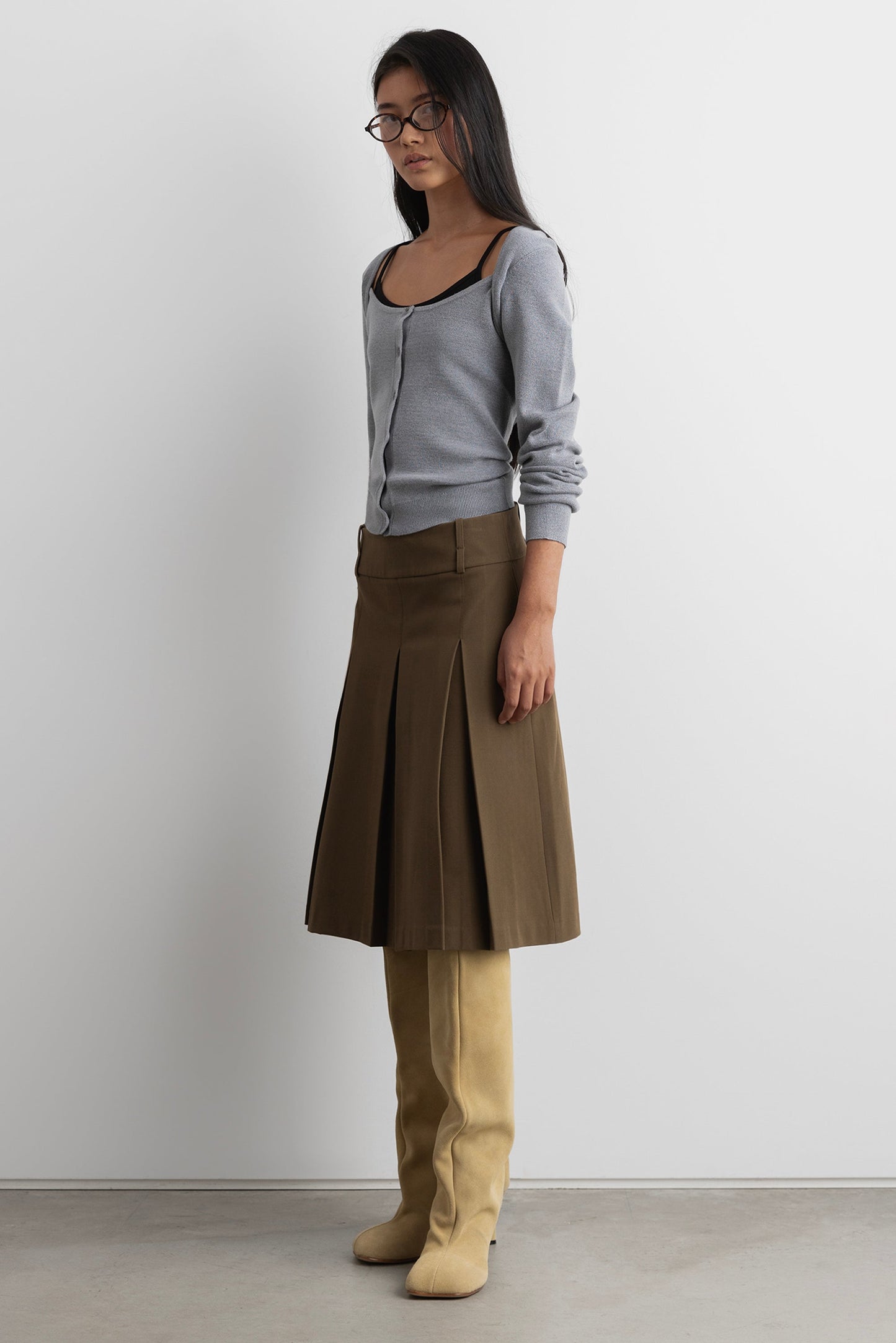 PLEATED MIDI A-LINE SKIRT
