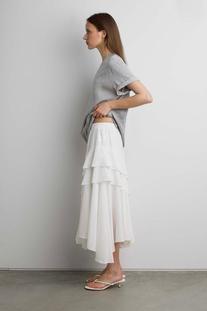 ASYMMETRICAL TIERED MAXI SKIRT