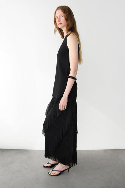 ASYMMETRICAL FRINGE SKIRT