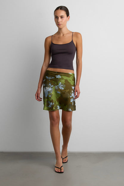 VINTAGE SATIN FLORAL MIDI SKIRT