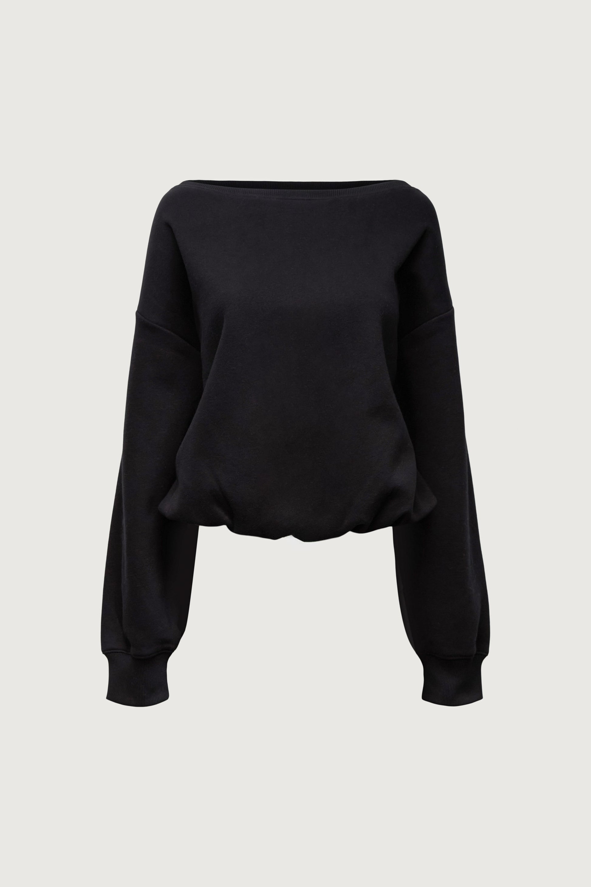 FLEECE STUDIO OFF SHOULDER BUBBLE HEM SWEATSHIRT