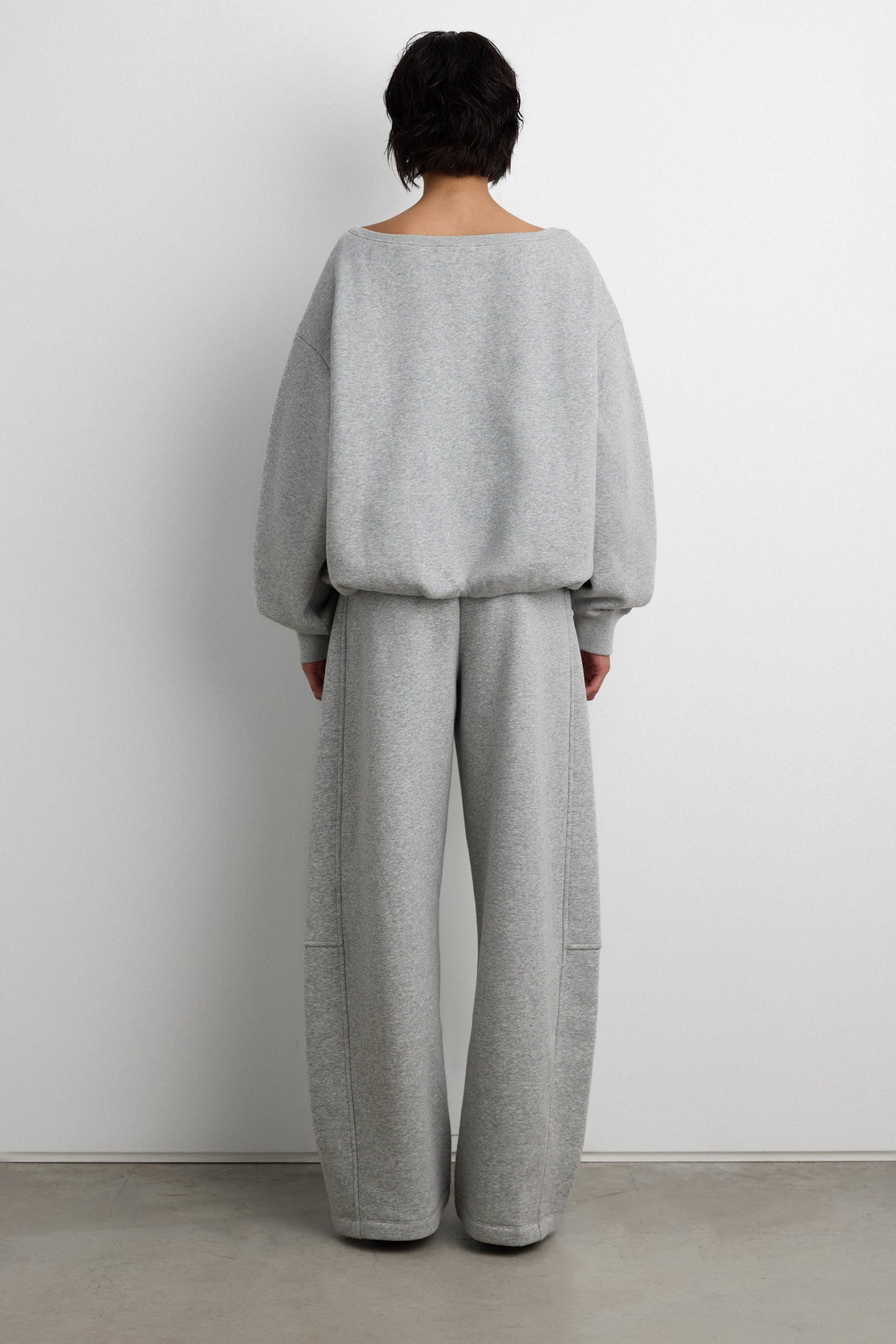 FLEECE STUDIO OFF SHOULDER BUBBLE HEM SWEATSHIRT