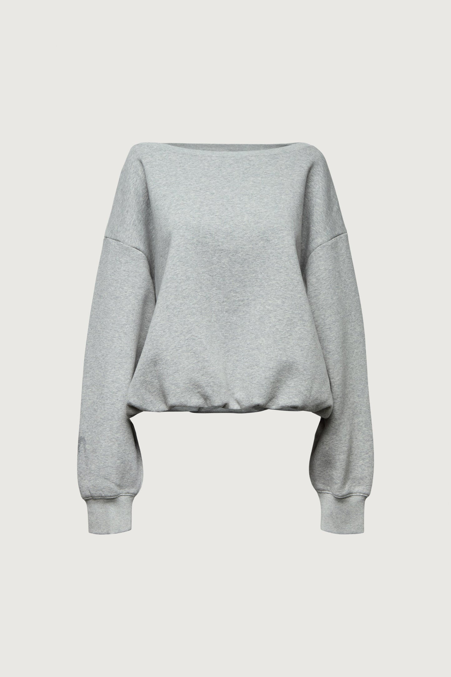 FLEECE STUDIO OFF SHOULDER BUBBLE HEM SWEATSHIRT