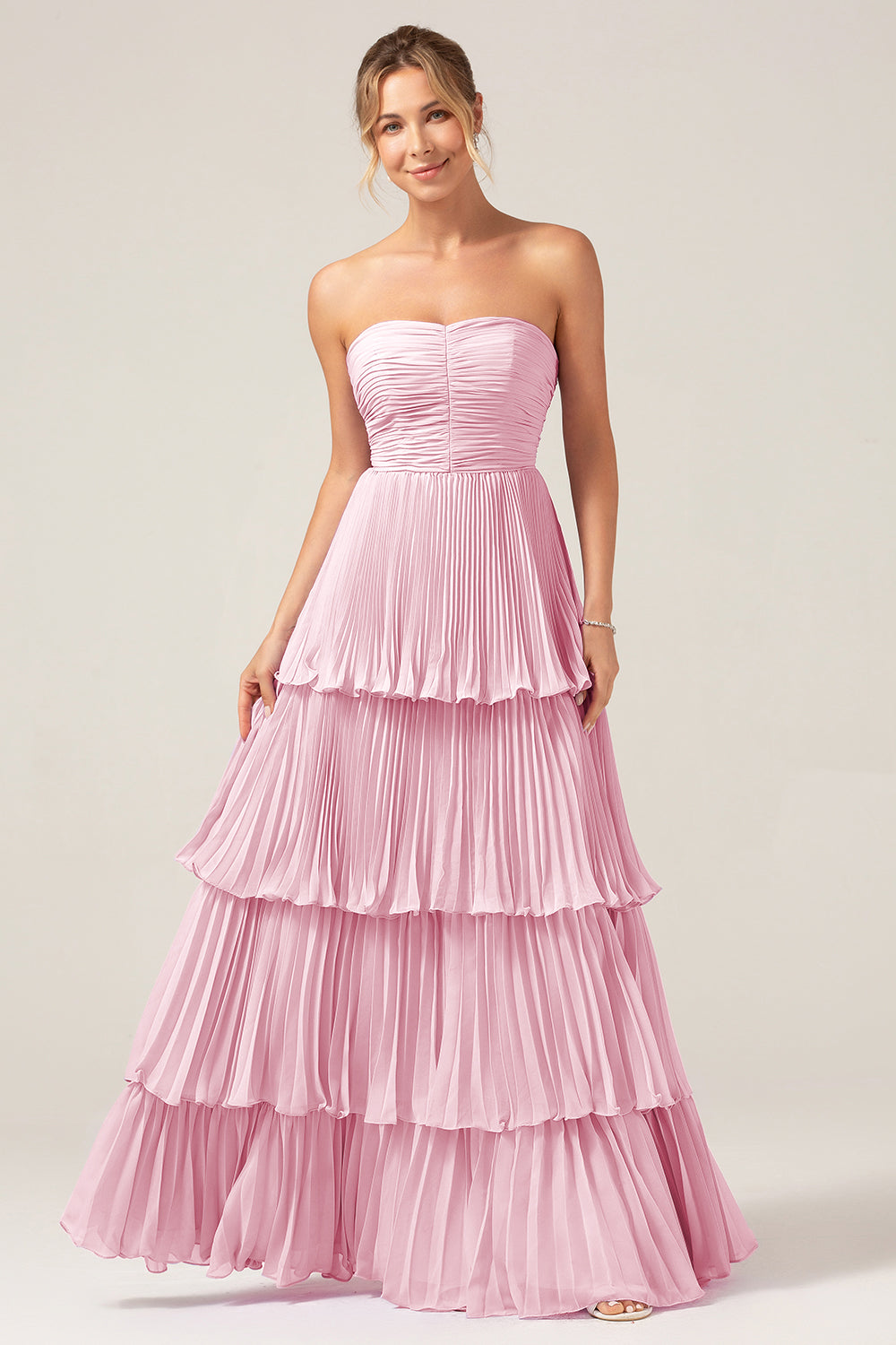 Strapless Sky Blue Prom Dress with Pleated