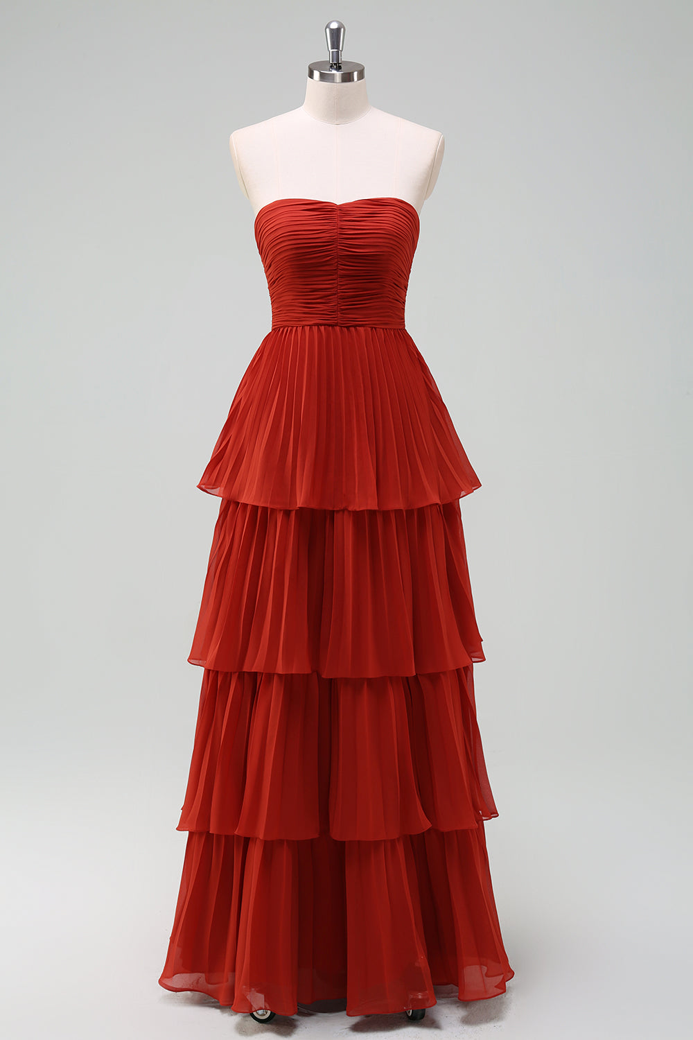 Sky Blue Sweetheart Pleated Tiered Long Bridesmaid Dress