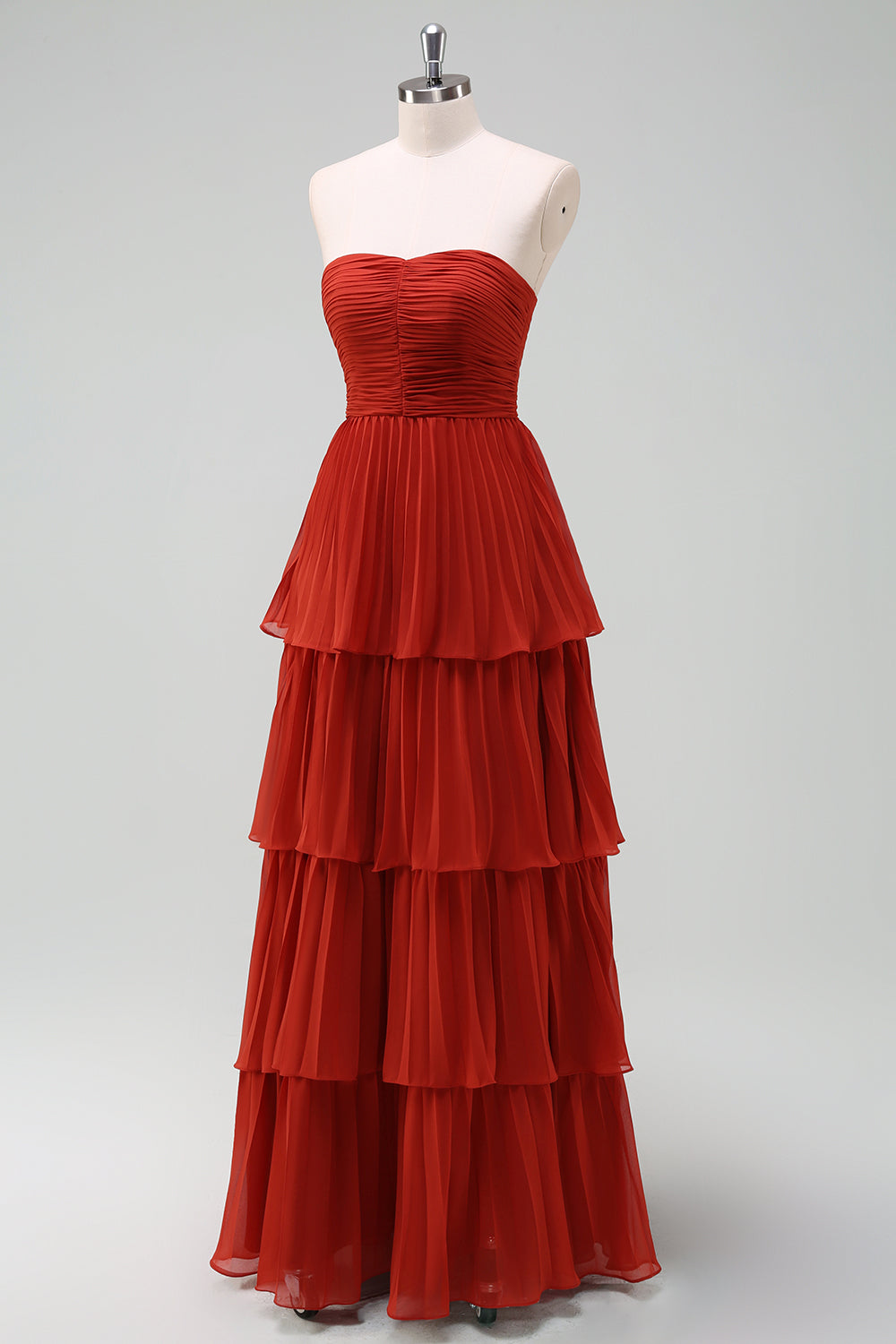 Sky Blue Sweetheart Pleated Tiered Long Bridesmaid Dress