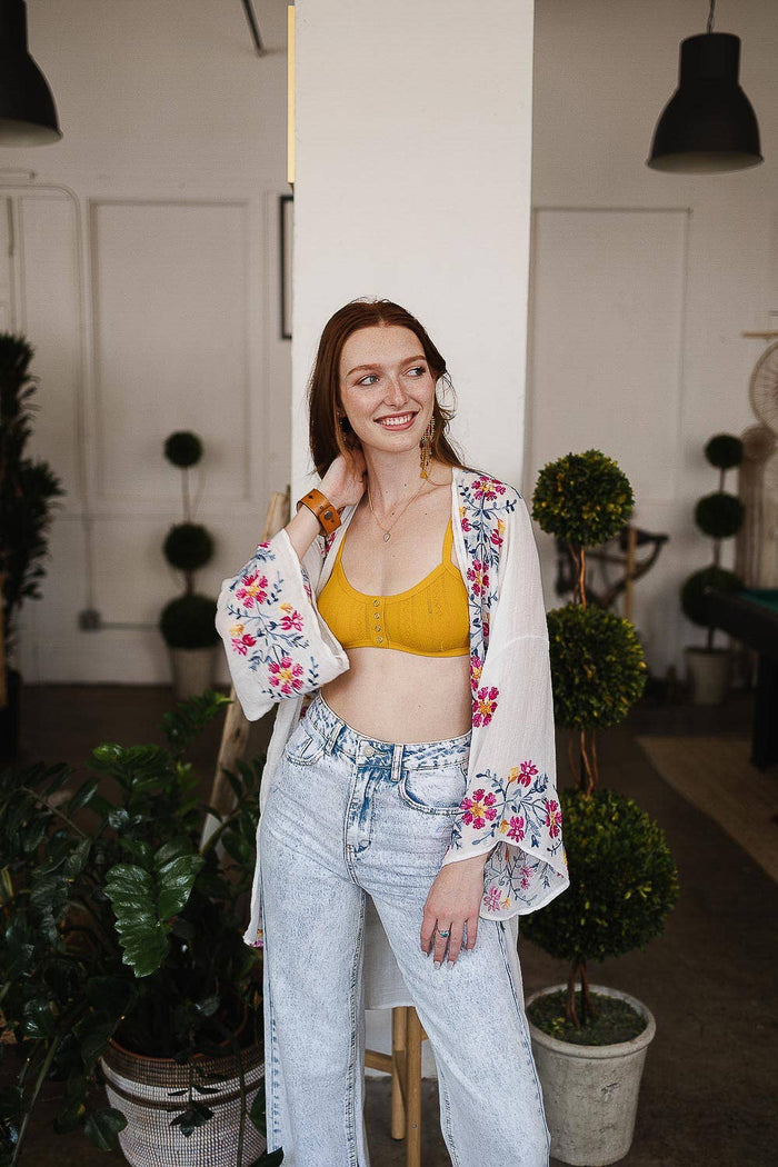 Anemone Embroidered Kimono