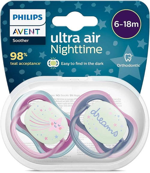 Avent Ultra Air Pacifier for Girl, 6-18 Months, 2 Pieces