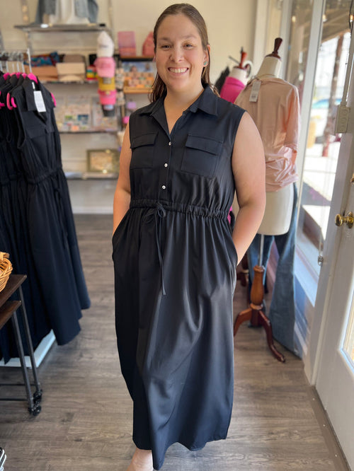 Black Button Down Midi Dress