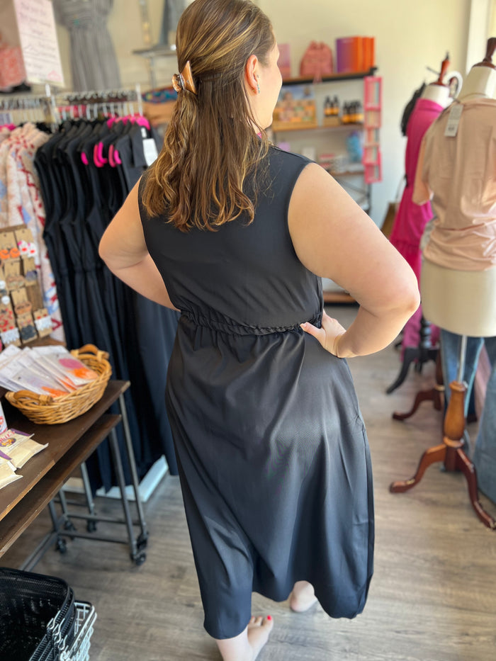 Black Button Down Midi Dress